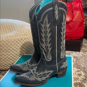 Lexington lane distressed midnight blue Cowboy Boots with Embroidered Design